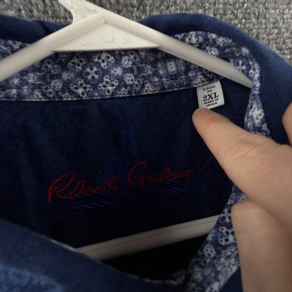 Robert Graham Blue 2XL Classic Fit Button Up Shirt Cotton Long Sleeve Paisley - Picture 10 of 14